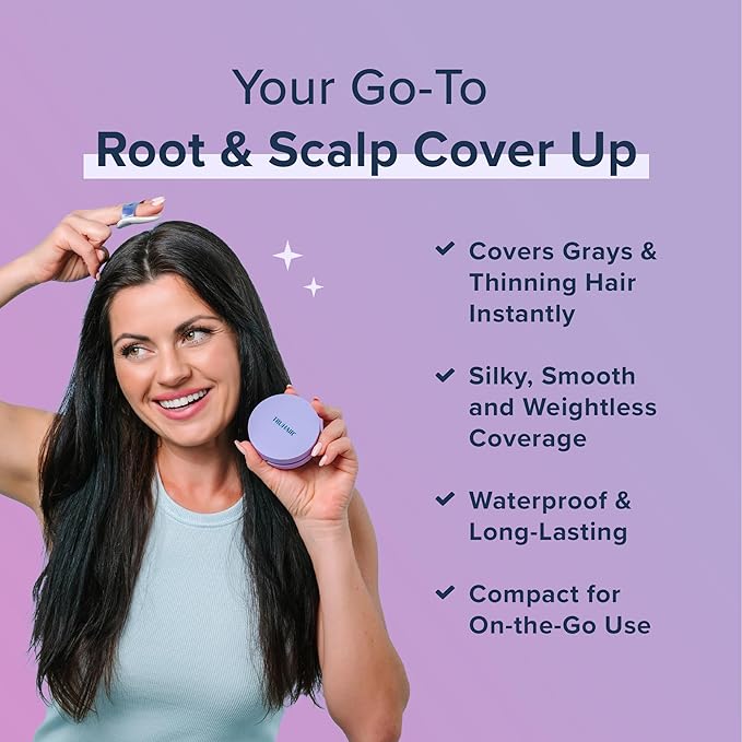 TRUHAIR Root & Scalp Cover Up Pressed Powder Compact, Waterproof, Weightless Hair Coverage & Bald Spot Concealing, Root Touch Up Hair Color for Gray Coverage & Thinning Areas, 0.35 Oz (Darkest Brown)