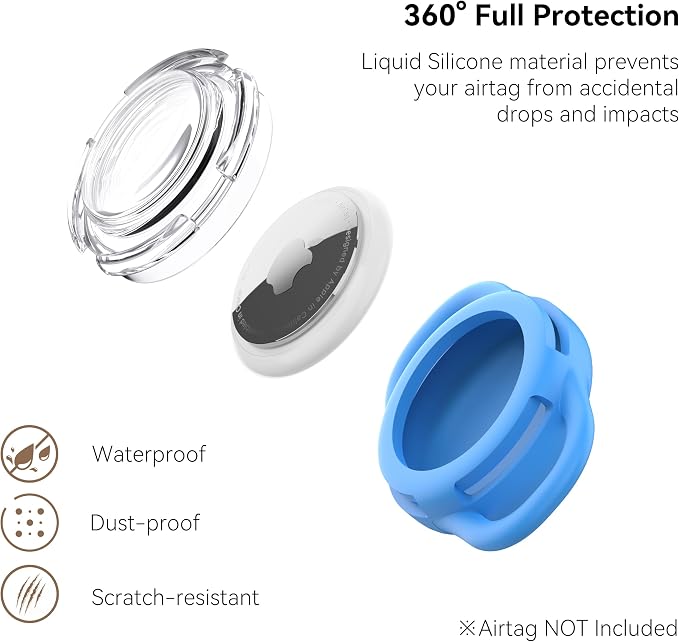 Waterproof AirTag Holder for Dog Collar, Soft Slide-On Dog AirTag Holder | Full-Body Protection, No-Dangle Fit, Ultra-Durable, Lightweight, Tool-Free Installation, Clear Cover, Fits Dog & Cat Collars