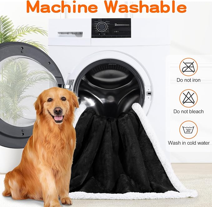 Smiry Waterproof Blanket Throw, Reversible Dog Blanket for Sofa Couch Bed | Soft Leakproof Sherpa Fleece, Washable Furniture Couch Protector for Large Dogs Cats, 30"x40", Black/White