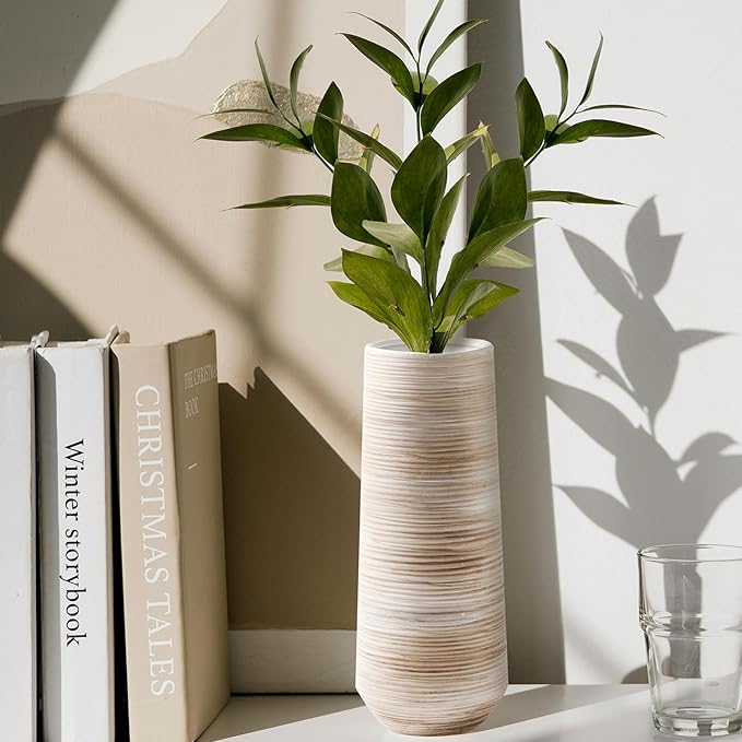 ALMA 13" White Tall Ceramic Vase, Modern Pampas Grass Vase Home Docer | Flower Vase with a Brown & Beige Finish, Boho Vase for Mantel, Tabletop, Bedroom, Shelf, Wedding & Housewarming Gift