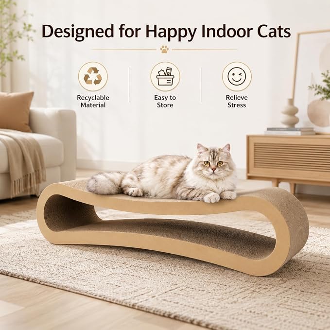 Simple Deluxe 3-in-1 Large Cardboard Cat Scratcher Lounger, 33.5" x 10.2" x 10.2" Infinity Shape Cat Scratching Board, Reversible Corrugated Scratch Pad for Multi-Cat Homes, 100% Recyclable, X-Large