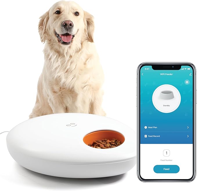 Geeni Smart Pet Feeder for Wet or Dry Food, 5-Meal with Ice Packs, White | Automatic dog and cat feeder, programmable timer, battery backup, Alexa and Google Home compatible