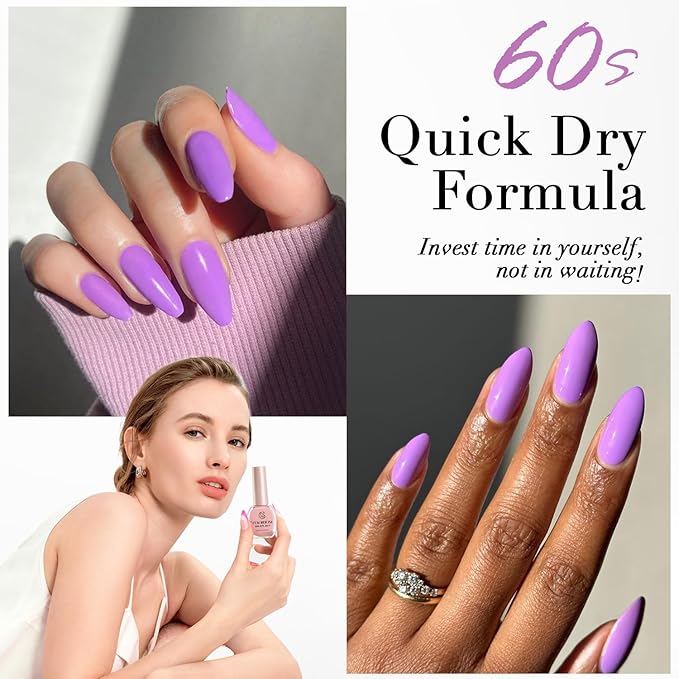 AZUREBEAUTY Nail polish，Purple Lavender Quick Dry Complete Natural Super Lustrous Nail Enamel Polish,Professional for DIY Manicure