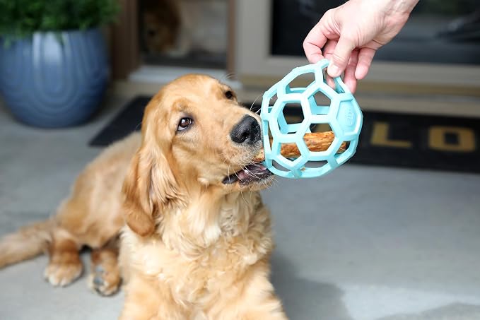 JW Pet HOL-ee Roller Dog Puzzle Ball, Large 5.5in, Natural Rubber, Blue