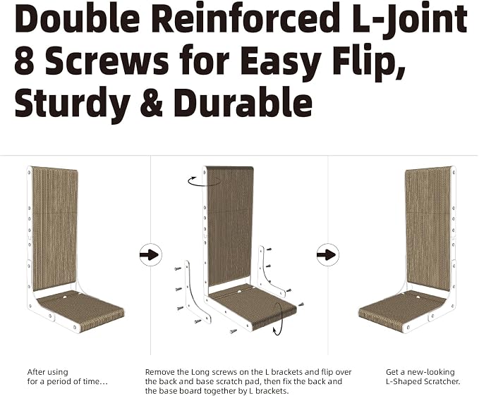 27.6 Inch Reinforced Cat Scratcher, L-Shaped Wall Mount Scratching Post with 2 Catnip Balls & 1 Fuzzy Ball Toy, Easy Flip Scratch Pad for Indoor Cats