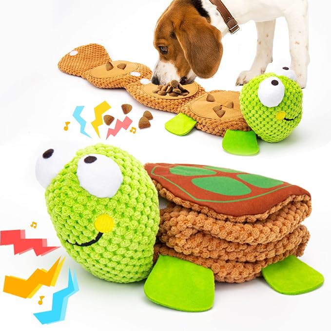lilfrd Dog Puzzle Enrichment Toy, Squeaky Crinkle Plush Turtle Puppy Toy