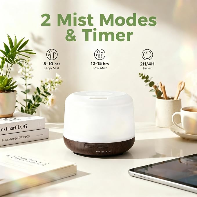 500ML Aromatherapy Essential Oil Home Diffuser with Remote Control, Large Room Cool Mist Air Humidifier for Relaxing Atmosphere in Home Office Bedroom
