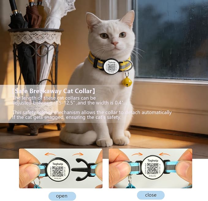 Smart QR Code Cat Collar 2-Pack, Breakaway Reflective Collar with Digital ID Tag - The Smart Upgrade to Personalized Name Collars, Adjustable with Bell (Yellow & Green)
