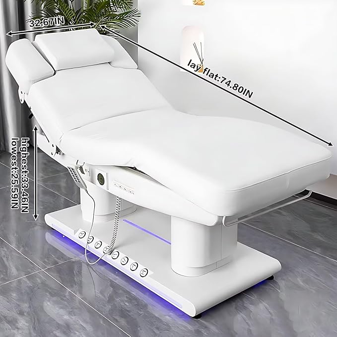 Electric Facial Bed - Message Table Includes White Modern Design with Mood Light,Spa Beauty Bed with Multi-Angle Adjustment & One-Button Heating,Towel Rack for Tattoo Shop