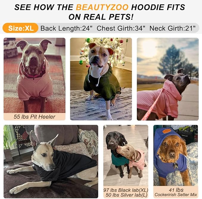 BEAUTYZOO Dog Hoodies Sweater for Large Dogs,Waffle‑Like Laminated Pet Coat | Warm Dog Sweatshirt with Pocket & Leash Hole,Pullover Clothes for Girl Boy Dogs,Stretchy & Easy‑On‑Off,Labrador & Great Danes