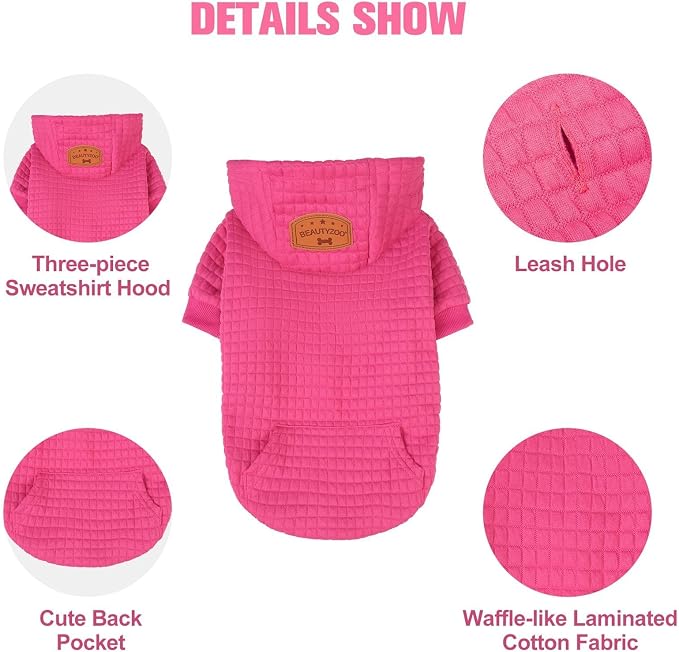 BEAUTYZOO Dog Hoodies Sweater for Small Dogs,Waffle‑Like Laminated Pet Coat | Warm Dog Sweatshirt with Pocket & Leash Hole,Pullover Clothes for Girl Boy Dogs & Cats,Stretchy & Easy‑On‑Off,Chihuahua Puppy