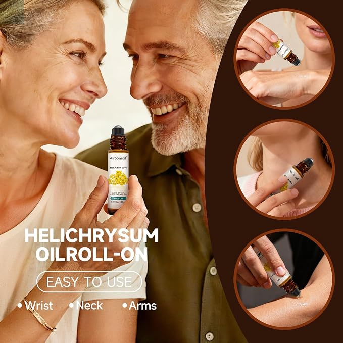 Helichrysum Essential Oil Roll On, Pre-Diluted, Portable, 0.33Oz | Ready-to-Use, Soft Honey-Herbal Scent Oil, for Skin, Aromatherapy, Daily Commute, Evening Wind-Down, Relaxing Herbal Aroma