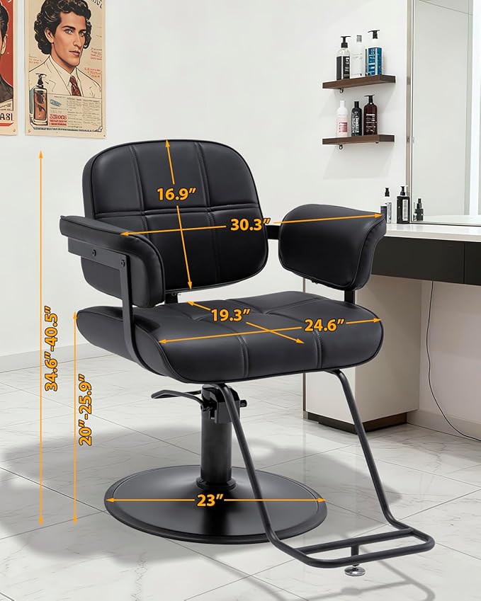 Barber Salon Chair Extra-Wide Seat Hair Salon Chair Hydraulic Pump Barber Chair, 360° Swivel Height Adjustable Styling Chair Spa Beauty Equipment for Hair Stylists, Tattoo Artists, Cosmetologists