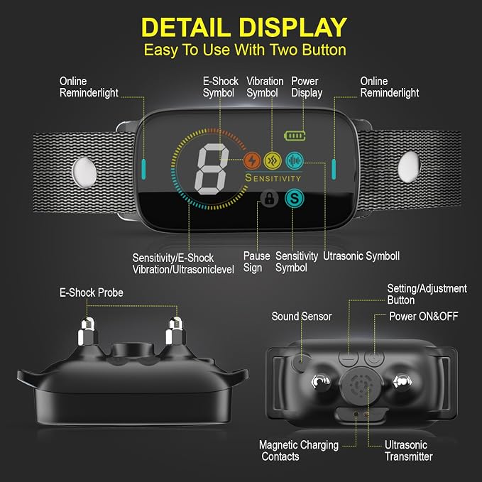 Ultrasonic Color Screen Smart Automatic Anti bark Dog Collar Intelligent Waterproof Rechargeable Barking Terminator
