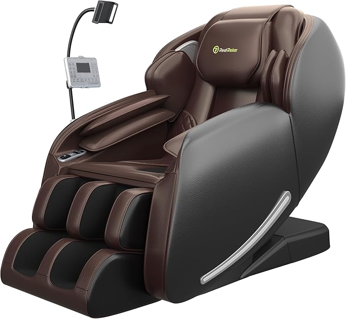 Real Relax 2026 Massage Chair Full Body,Zero Gravity SL-Track Shiatsu Massage Recliner with Upgraded Phone Controller and Holder,APP Control,Child Lock,Pause Button and Led Light,Favor-06,Dark Brown