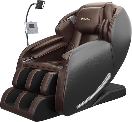 Real Relax 2026 Massage Chair Full Body,Zero Gravity SL-Track Shiatsu Massage Recliner with Upgraded Phone Controller and Holder,APP Control,Child Lock,Pause Button and Led Light,Favor-06,Dark Brown