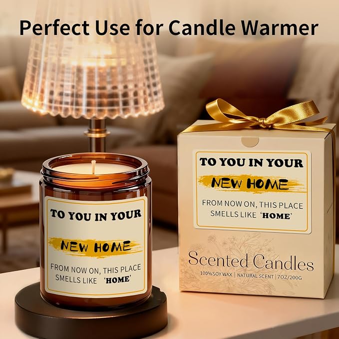 New Home Candle - Housewarming Gifts for New Home Owners, Orange Scented Soy Candle, 7oz Soy Candles for Home Scented, 50 Hours Burn, Perfect House Warming Gift for Couples, Neighbors, Friends