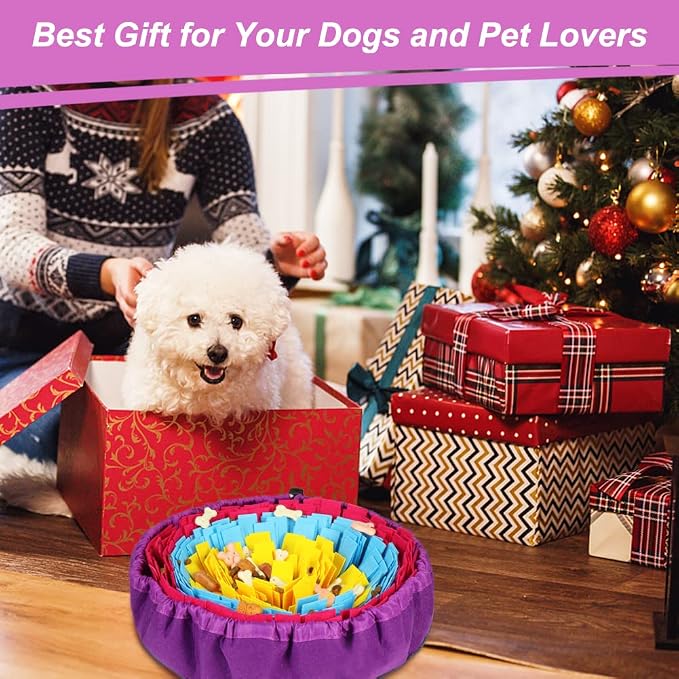 Vivifying Snuffle Mat for Dogs, Adjustable Dog Puzzle Toys Sniff Mat for All Breeds Dogs, Interactive Enrichment Toys for Slow Eating and Mental Stimulation (Yellow Blue Purple)