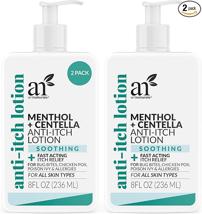 Artnaturals Anti-Itch Lotion with Menthol & Centella – Soothing Relief for Bug Bites & Minor Skin Irritations – Fast-Absorbing, Non-Greasy Hydrating Lotion – 8 fl oz (2-Pack)