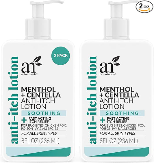 Artnaturals Anti-Itch Lotion with Menthol & Centella – Soothing Relief for Bug Bites & Minor Skin Irritations – Fast-Absorbing, Non-Greasy Hydrating Lotion – 8 fl oz (2-Pack)