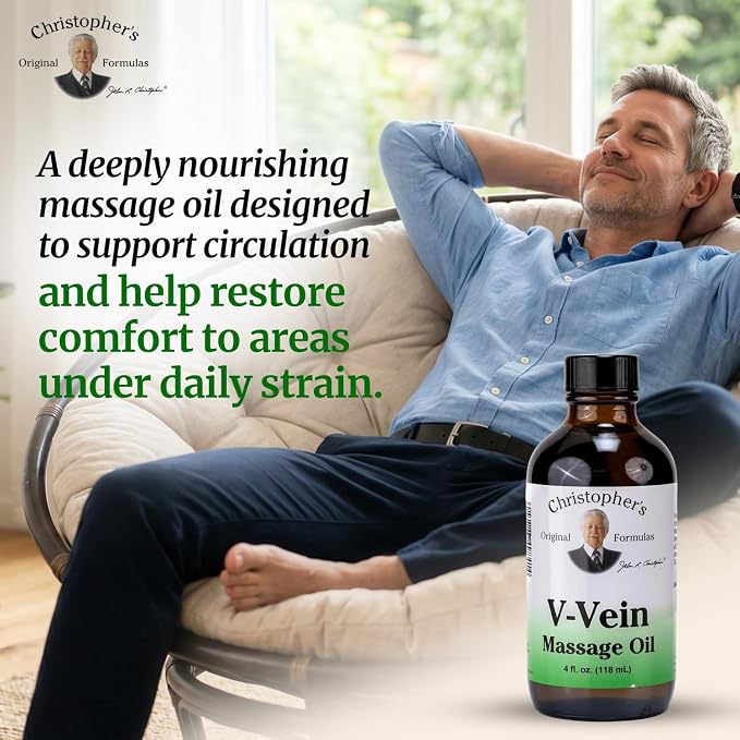 Christopher’s Original Formulas V-Vein Massage Oil, 4 fl oz | Herbal Topical Blend for Skin and Massage Care