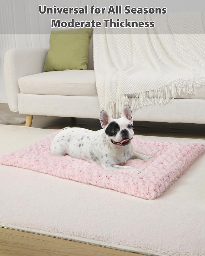 Exsnugy Washable Dog Bed Mat Large Size Fluffy Pet Crate Pad 48x30 XXL | Non-Slip Bottom Kennel Beds Ultra Soft Comfy Sleeping Mattress for Large Medium Small Dogs Pink