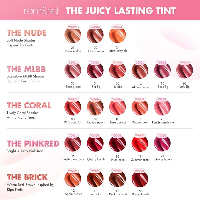 rom&nd Juicy Lasting Tint #08 Pink Pumpkin | Vibrant Deep Pink Coral Lip Gloss | Plumping, Hydrating, Long-Lasting Non-Sticky Shine