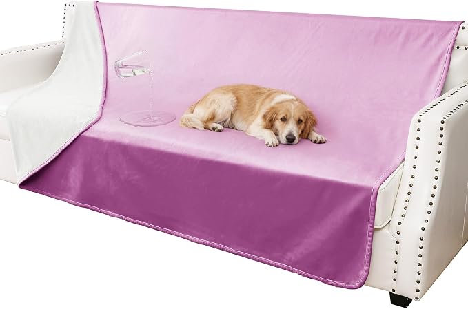 Waterproof Blanket - Reversible Dog Throw as Furniture Protector | Soft Velvet & Flannel, TPU Leak-Proof Liner, Machine Washable, Fits Couch and Bed, 52" x 82", Purple/Cream