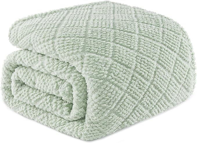 Whale Flotilla Soft Fleece Twin Size Blanket for Bed, Sage Green | Jacquard Waffle Blankets for Home Decor, Lightweight and Cozy, All Season Suitable, 60x80 Inch