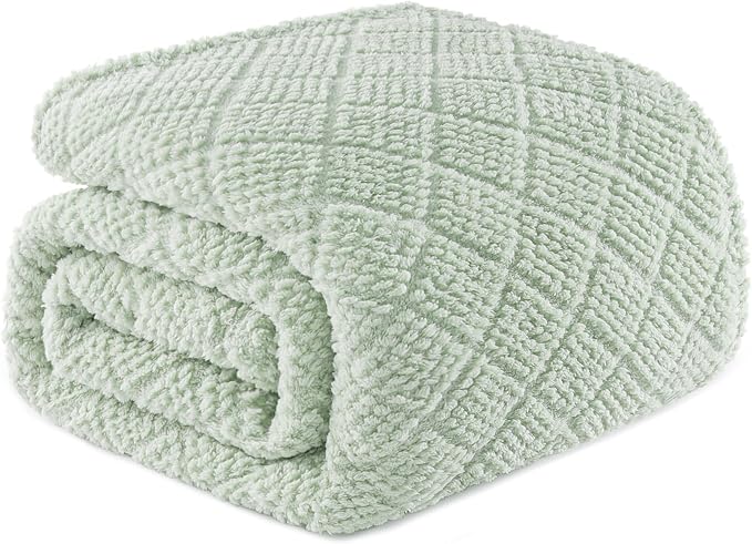 Whale Flotilla Soft Fleece King Size Blanket for Bed, Sage Green | Jacquard Waffle Blankets for Home Decor, Lightweight and Cozy, All Season Suitable, 90x104 Inch