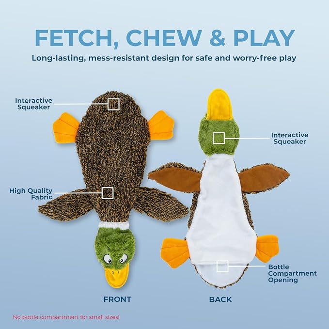 Best Pet Supplies 2-in-1 Fun Skin Stuffless Dog Toy - Wild Duck, Medium | No-Stuffing, 2 built-in squeakers, No Mess, Soft, Holds a Plastic Bottle for Added play, Perfect for Moderate chewers