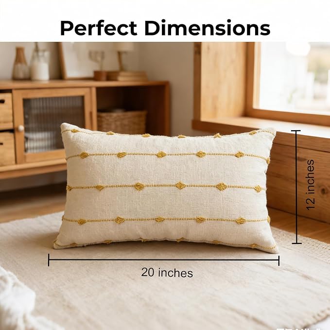 JMGBird Rectangle Throw Pillow Inserts Decorative Pillows, Inserts & Covers | 12x20 Inch Decorative Throw Pillows Set of 2, Yellow Flower Stripes - Lumbar Pillows with Inserts for Indoor Home Decor