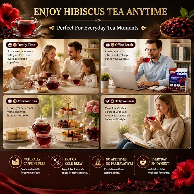 WOTIHA (17.6oz) 100% Natural Hibiscus Flowers tea,Pure from dried Hibiscus Flowers Loose Flower Hibiscus Herbal Tea. Hibiscus Flower Tea. No Sugar, No Caffeine, No Gluten, Vegan.