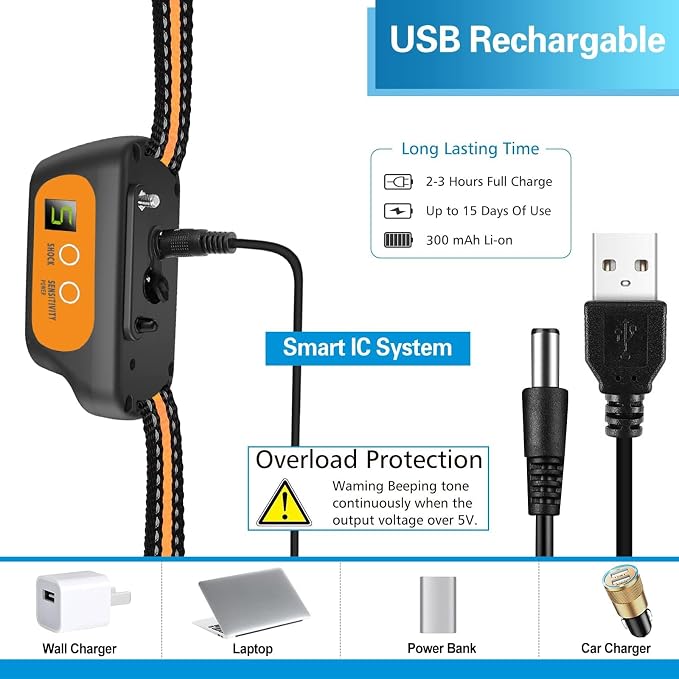 Dog Bark Collar for Large Medium Small Dogs, Rechargeable Smart Bark Collar, Anti Barking, Humane Dog Training Device with 5 Adjustable Sensitivity Beep Vibration