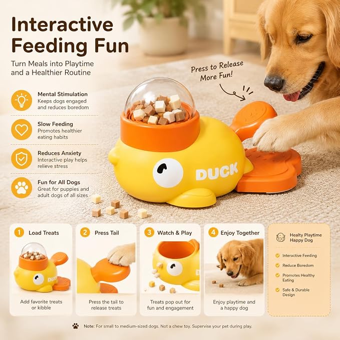 Yorkie Feeding Duck Toy, Yorkie Puppy Essentials, Interactive Dog Toys Food Puzzle Slow Feeder, Cat Treat Dispenser Toy, Slow Feeder To Prevent Bloating, IQ Training And Exercise Small Animal Bowls