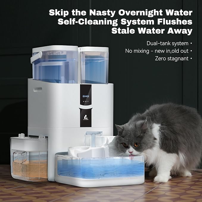 Automatic Cat Water Fountain 10L/338 oz Self Filling, Pet Drinking Fountains Dogs, Smart Bowl 5G WiFi Filtered Water Dispenser Easy Cleaning Oxygen-Rich, Wastewater Separate, No Slime, Quiet