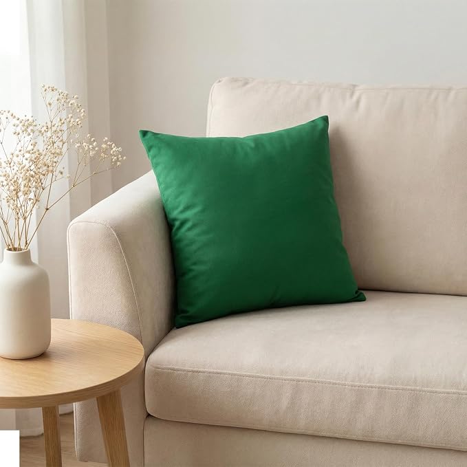 Thmyo 4-Pack 100% Cotton Comfortable Solid Decorative Throw Pillow Case Square Cushion Cover Sublimation Blank Pillow Covers DIY Throw Pillowcase for Sofa Couch(16x16 inch/ 40x40cm, Christmas Green)
