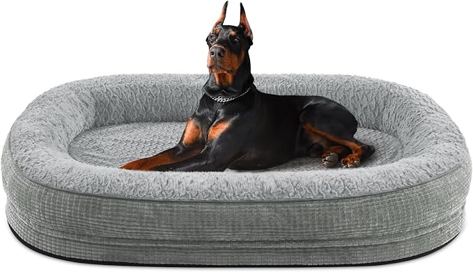 JOEJOY Orthopedic Dog Bed for Extra Large Dogs, XXL Egg-Crate Memory Foam Pet Bed with Bolster Sides, Waterproof Lining, Removable Washable Cover & Non-Slip Bottom, Light Grey
