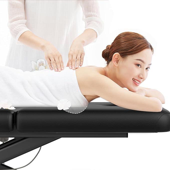 Electric Massage Bed with Adjustable Height and Backrest, Electric Massage Table for Treatment, Physical Therapy and Spa Facial Bed, 2 Motor, Hydraulic Equipment, Remote Control, 32 W x 75 L, Black