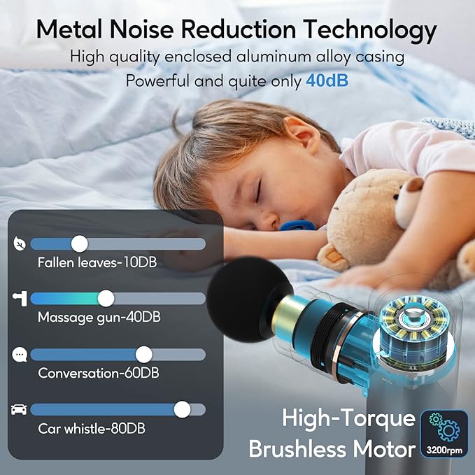 arboleaf Massage Gun Deep Tissue, Full-Metal Electric Portable Hand Held Massager Gun for Back, Body Sore Muscles, Pain Relief, Gifts, Office, Home, Athletes