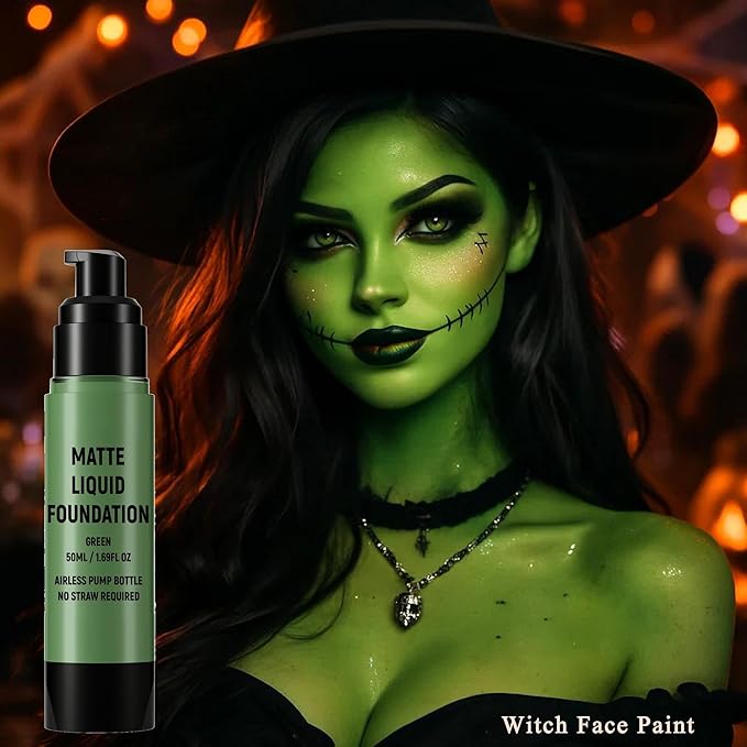 Green Face Body Paint, Christmas Stocking Stuffers, Full Coverage Liquid Foundation for Halloween SFX Witch Makeup Elphaba Costume,Patrick’s Day Accessories