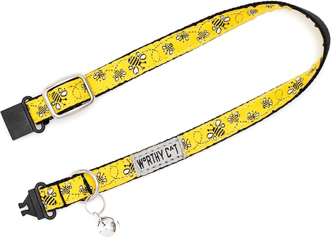 THE WORTHY DOG Characters Pattern, Breakaway Cat Collar, with Bell, Yellow