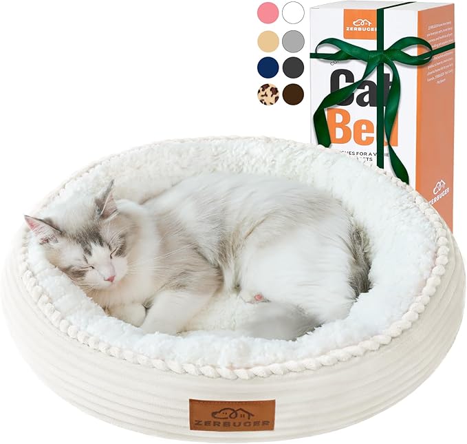 Zerbuger 20in Cream Round Dog Bed Sofa for Dogs Cats, Machine Washable | for Small/Medium/Large Dogs Cats, Foam Pet Couch with Removable Mat Non-Slip Bottom, Pet Cuddler for Indoor/Outdoor/Car/Cage