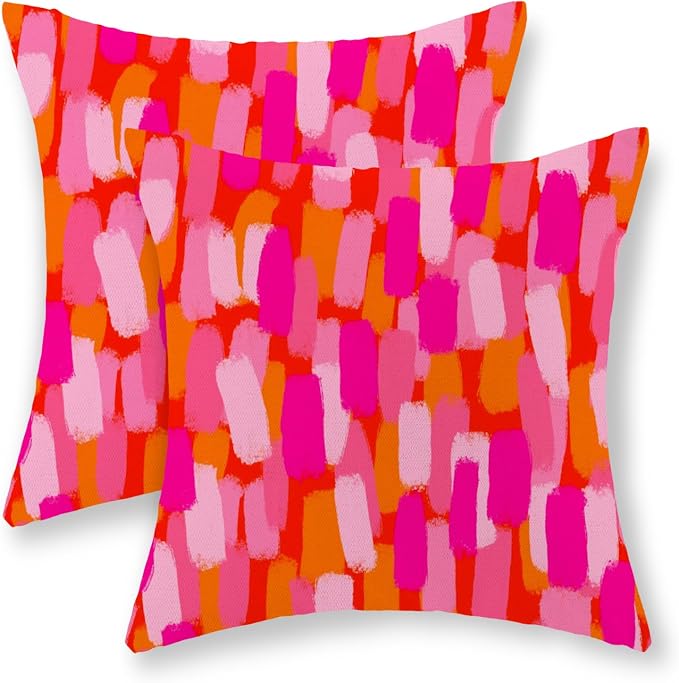 Hot Pink Orange Pillow Covers 16x16 Inch Set of 2 Abstract Preppy Throw Pillows Painting Outdoor Decorative Pillow Cases Linen Aesthetic Boho Cushion Cover for Couch Home Sofa Bed Decor