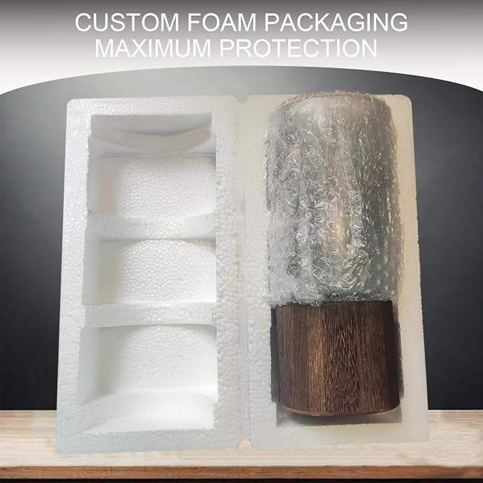 10" Wood Glass Vase | Wooden Base, Cylindrical, Flower Vase