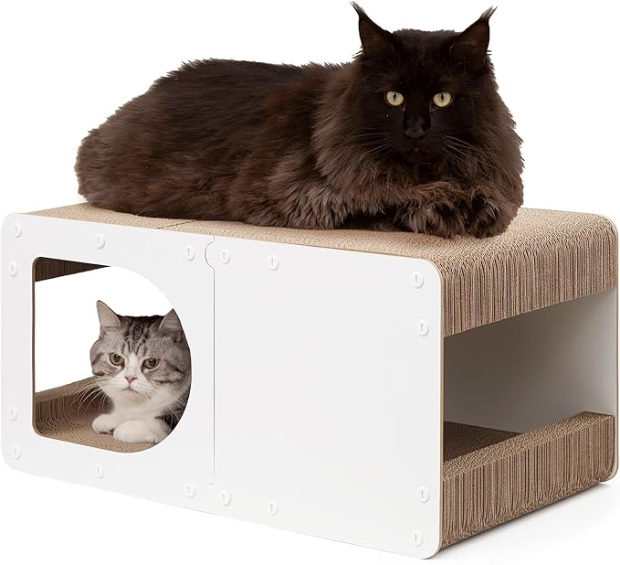 EHEYCIGA Cardboard Cat Scratcher House, 23-Inch Cat Scratch pad, White | Cat Scratching Board for Indoor Cats, High-density Corrugated Paper, Multi-function, Anti-scratch, Easy Install, Extra Large