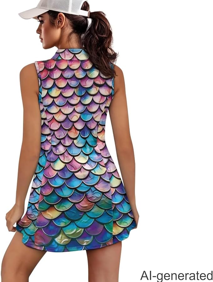 Golf Dress Tennis Dresses for Women with Built in Shorts and Pockets Sleeveless Athletic Dress Workout Dress