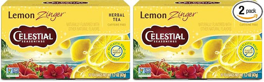 Celestial Seasonings Lemon Zinger Herbal Tea Box, Caffeine Free, 20 Tea Bags (Pack of 2)