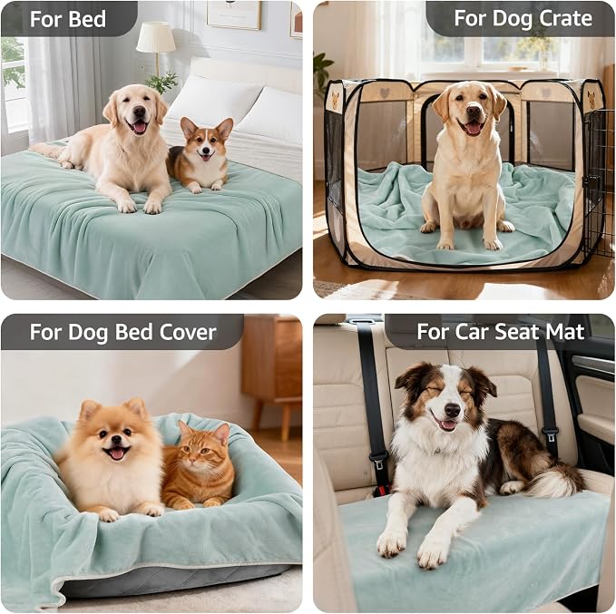 LOOBANI Waterproof Dog Blanket for Couch, Soft Couch Cover 50" x 60", Green | Pet Blanket for Medium Large Dogs, Double Side Liquid-Proof, Reversible Flannel Bed Throw for Sofa, Pet Hair Resistant
