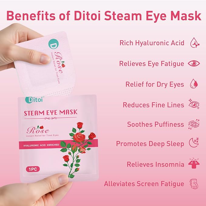 Ditoi Steam Eye Mask, Heated Eye Mask for Sleep,Warm Compress with Hyaluronic Acid,Moist Heat for Dry Eye Relief,Spa,Stye Eye Treatment,Travel Essentials & Relaxation Gifts,Rose 10 Packs